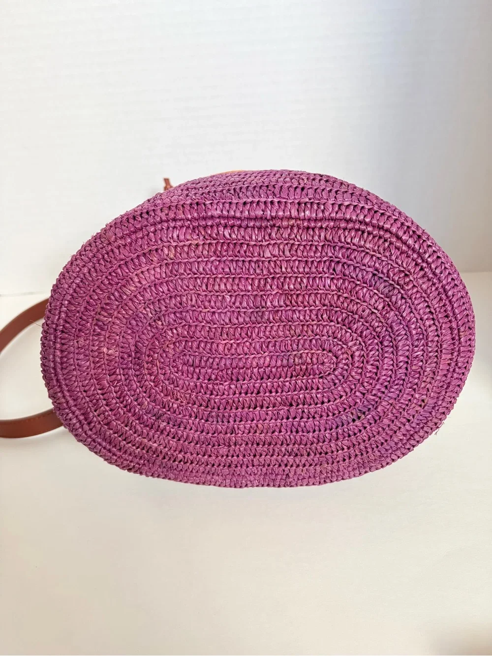 Sezane Farrow Bucket Bag Woven Shoulder Purse Raffia Leather Purple Violet Rare